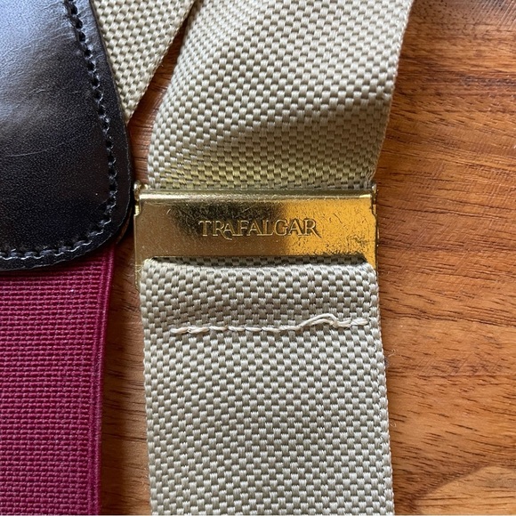 Trafalgar Beige and Burgundy Suspenders with Leather Details - Picture 5 of 6